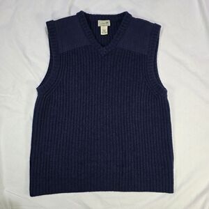 L.L. Bean 100% Merino Lambs Wool Dark Blue Ribbed V-Neck Sweater Vest. L